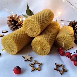 Hand rolled 100% Pure Beeswax Candles, Set of 4 candles, Honeycomb candles, Eco-friendly candles, Christmas Gift