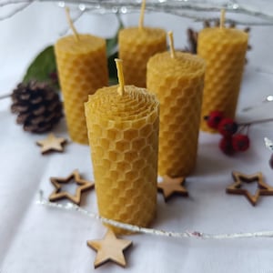Velas pequeñas de cera de abejas enrolladas a mano, velas de panal, velas de cera de abejas 100% pura (tamaño 3 cm x 6 cm)