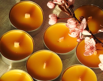 Beeswax tealights with wood wick, Tealight candles, Natural candles, Organic Beeswax, Purifying Candles, Eco-friendly Tealights