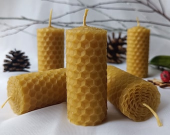 5 x Small Hand-rolled Beeswax Candles, Honeycomb Candles, 100% Pure Beeswax Candles (Size 3cm x 6cm), Eco-friendly & Non-toxic Candles