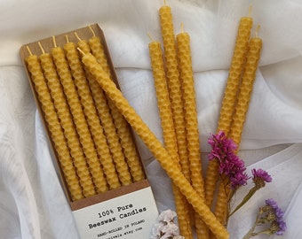 100% Pure Taper Beeswax Candles, Tall & Thin Hand-Rolled Beeswax Candles, Silm Honeycomb Candles, 20cmx1cm Candles, Non-toxic Candles