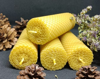 4 velas de pilar de cera de abejas 100% puras, velas ecológicas, velas de cera de abejas enrolladas a mano (tamaño: 13 cm / 4 cm)