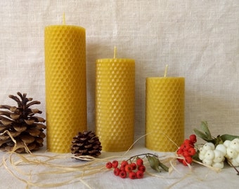 Vela de cera de abejas 100% pura enrollada a mano, vela de panal, vela ecológica, regalo sostenible, vela no tóxica, vela de pilar