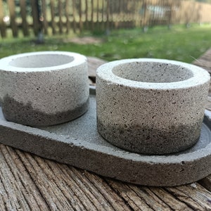 Set of 1 Oval Concrete Tray & 2 Tealight Candle Holders / Planters, Concrete Decor, Soap Dispenser Dish, Candle Coaster, Concrete Gift Set