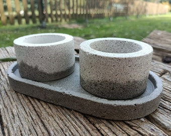 Set of 1 Oval Concrete Tray & 2 Tealight Candle Holders / Planters, Concrete Decor, Soap Dispenser Dish, Candle Coaster, Concrete Gift Set