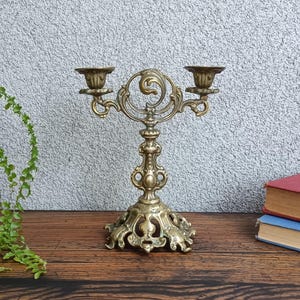 Vintage Brass Two-Arm Candle Holder: Ornate Candelabrum