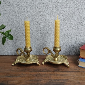 Vintage Brass Thistle Candle Holders: Scottish Chamberstick Set
