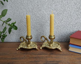 Vintage Brass Thistle Candle Holders: Scottish Chamberstick Set