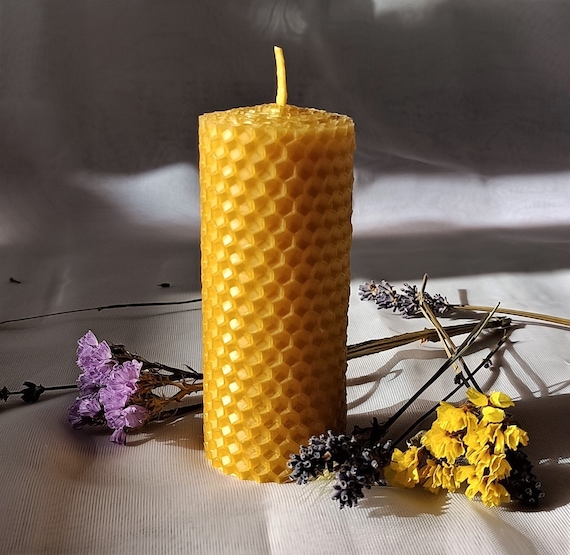 100% Pure BEESWAX Pillar Candles, Eco-friendly Candles, Hand-rolled Beeswax  Candles size: 10cm/4cm, Non-toxic Candles 