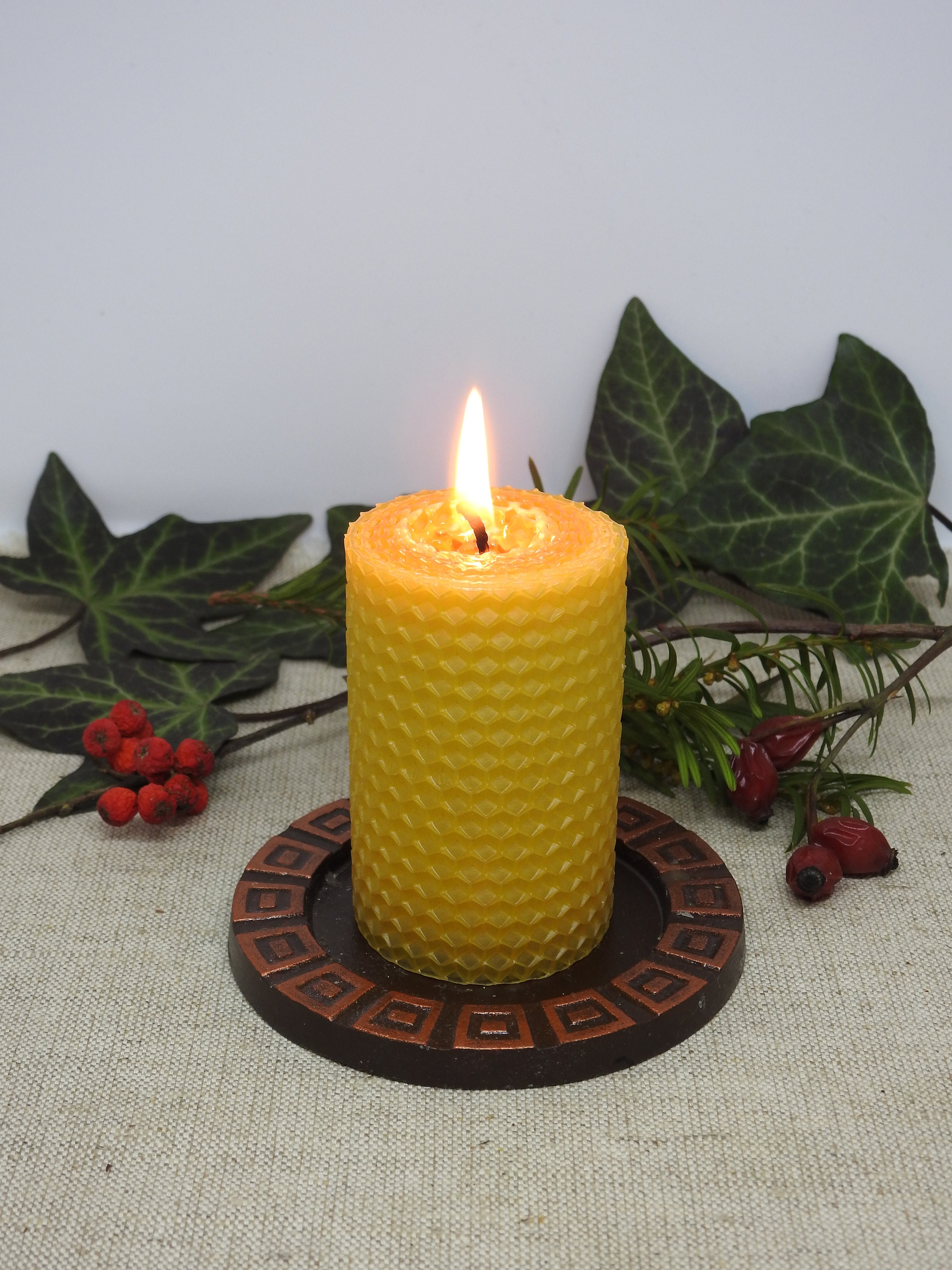 Hand Rolled 100% Pure Beeswax Candles, Honeycomb Candles, Set of 3