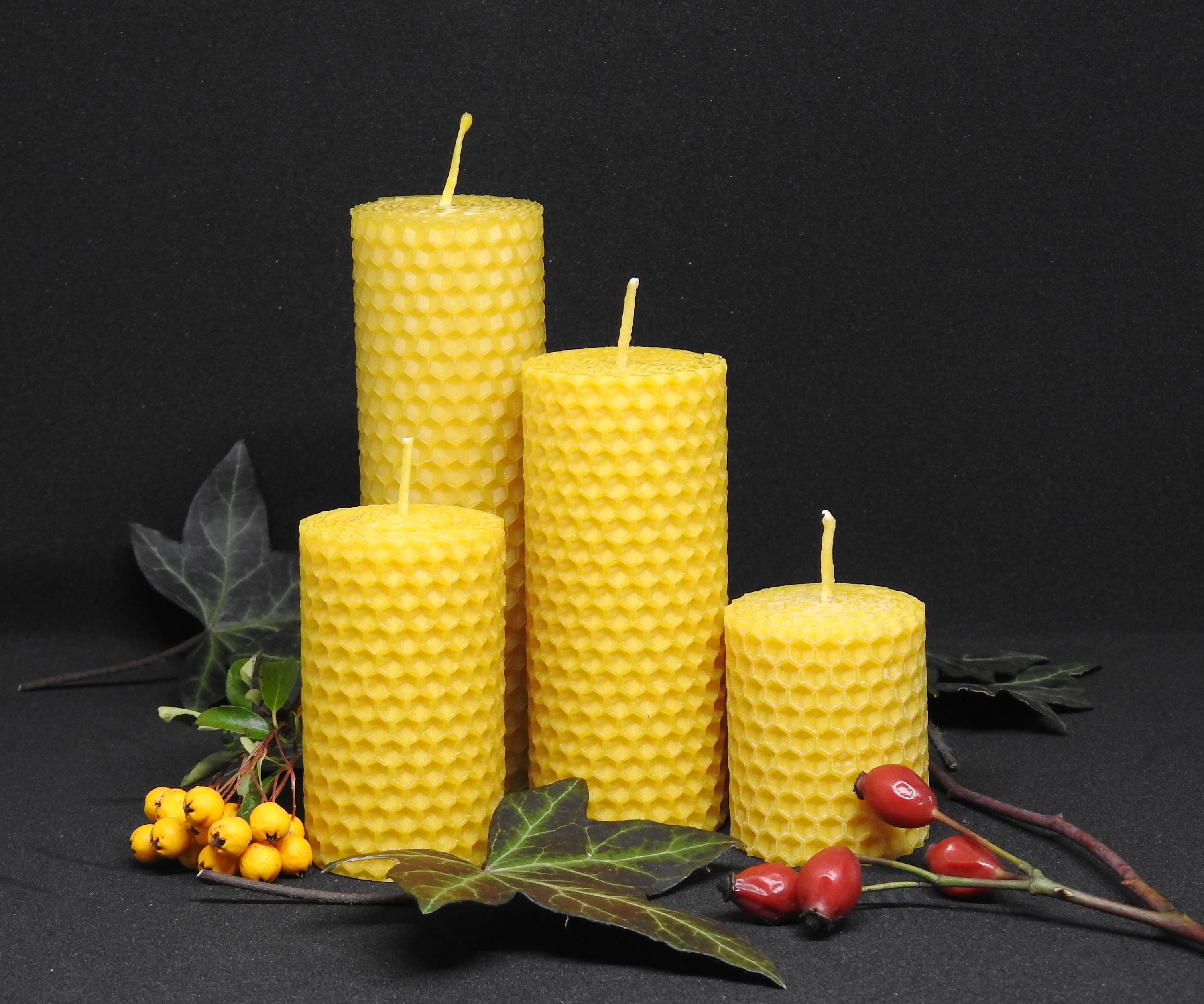 Velas de cera de abejas 100% puras y naturales enrolladas a mano, juego de regalo de velas de nido de abeja ecológicas