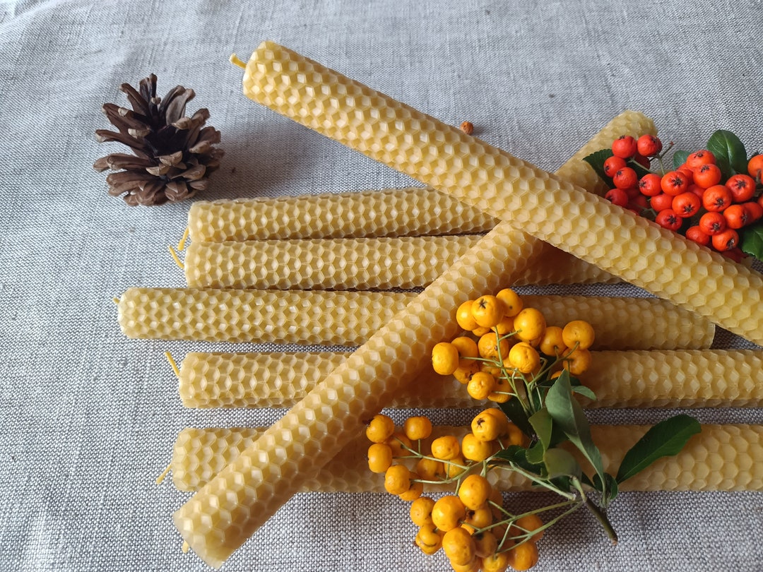 Set of 12 Handrolled Beeswax Taper Candles, Candles, 100