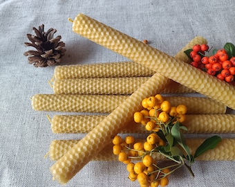 Set of 12 Hand-rolled Beeswax Taper Candles, Honeycomb Candles, 100% Pure Taper Candles, Eco-friendly & Non-toxic Candles, 9 in tall candles