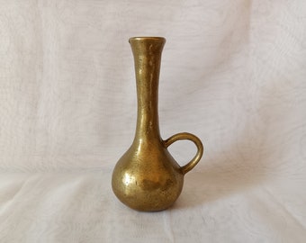 Vintage Brass Brutalist Jug, Antique Minimalist Vase, Mid-centry Decor, Table Decoration, Heavy Vase with a Handle, Vintage Gift