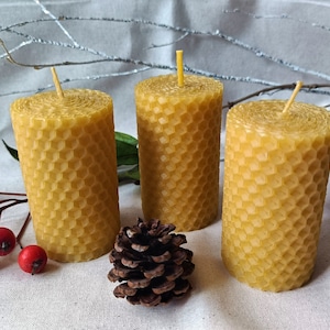 100% Pure BEESWAX Pillar Candles, Eco-friendly Candles, Small Hand-rolled Beeswax Candles (size: 7cm/4cm), Non-toxic Candles