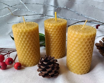 100% Pure BEESWAX Pillar Candles, Eco-friendly Candles, Small Hand-rolled Beeswax Candles (size: 7cm/4cm), Non-toxic Candles