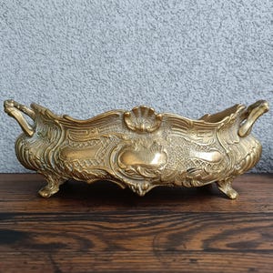 Vintage Solid Brass Jardiniere, Large flower pot with two handles, Flower Planter, Decorative Bowl, Brass Basket, French House Decoration