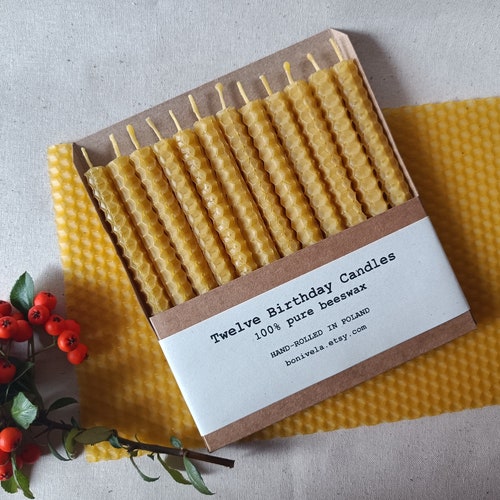 100 Pure & Natural Beeswax Birthday Cake Candles 12 Pack Etsy