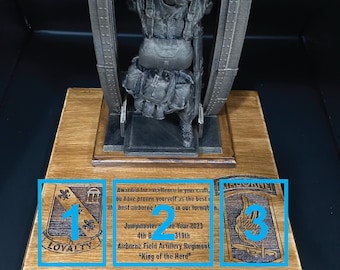 Custom Laser Engraved Jumpmaster Statue on Wood Base