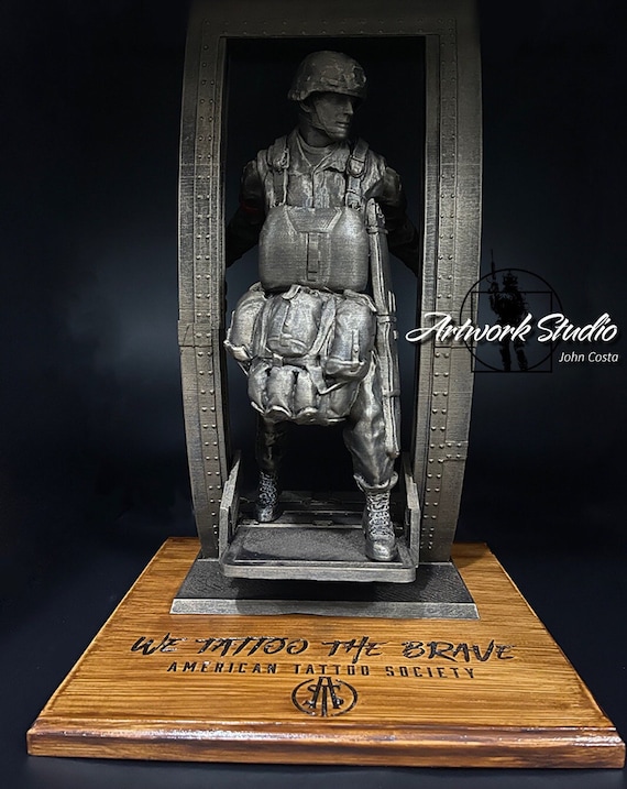 Jumpmaster Statue on Wood Base With Laser Engraving. If You Are