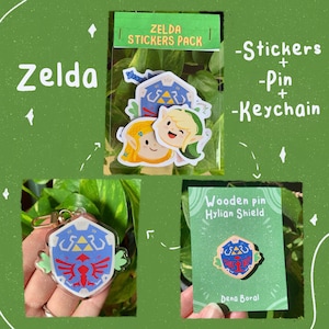 Zelda Fan Pack | Stickers Pack + Shield Keychain + Shield Pin