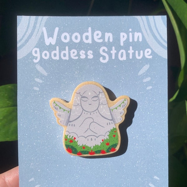 Pin de Madera Zelda Estatua | Zelda Goddess Statue Natural Wooden Pin Badge | ECO Friendly Pine Wood