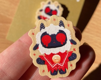 Pin Cult of the Lamb Red Eyes | Original Gift Videogame Inspired Fanart | Eco Friendly | Natural Wooden Pin