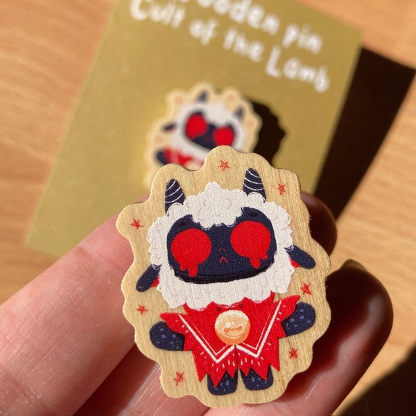 Pin Cult of the Lamb Red Eyes | Original Gift Videogame Inspired Fanart | Eco Friendly | Natural Wooden Pin