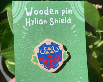 Épingle en bois bouclier Zelda | Insigne à épingle en bois naturel Zelda Shield | Bois de pin écologique