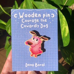 Courage The Cowardly Dog Natural Wooden Pin Badge | ECO Friendly Pine Wood
