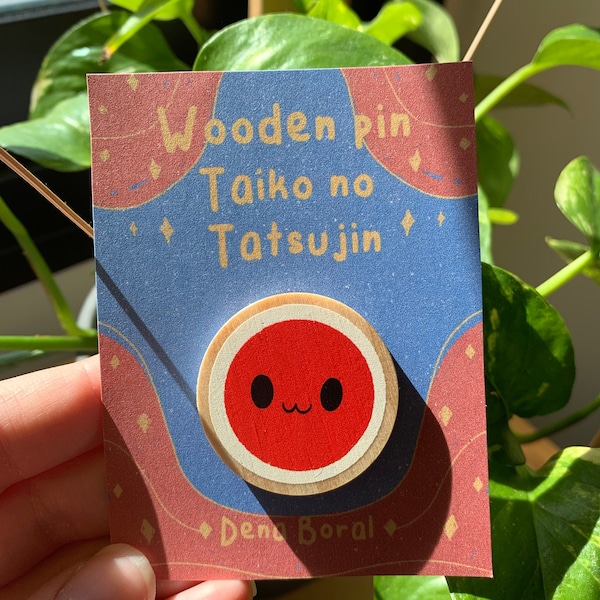 Pin de Madera Taiko No Tatsujin | Drum Wooden Pin Inspired Tambor | Pin Original Regalo Eco Friendly Madera Natural