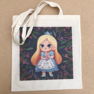 Tote Bag Alice | Totebag Fanart Alice in Wonderland | Disney Fan Art 100% Cotton 40x40cm 16x16inch
