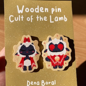 Pin Cult of the Lamb | Original Gift Pack 2 Pins Original Gift | Eco Friendly  Natural Wooden Pin | Natural Wood