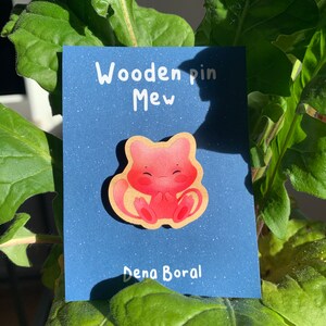 Mew-poke Wooden Pin Badge Original Gift Inspired Fanart | Eco Friendly | Natural