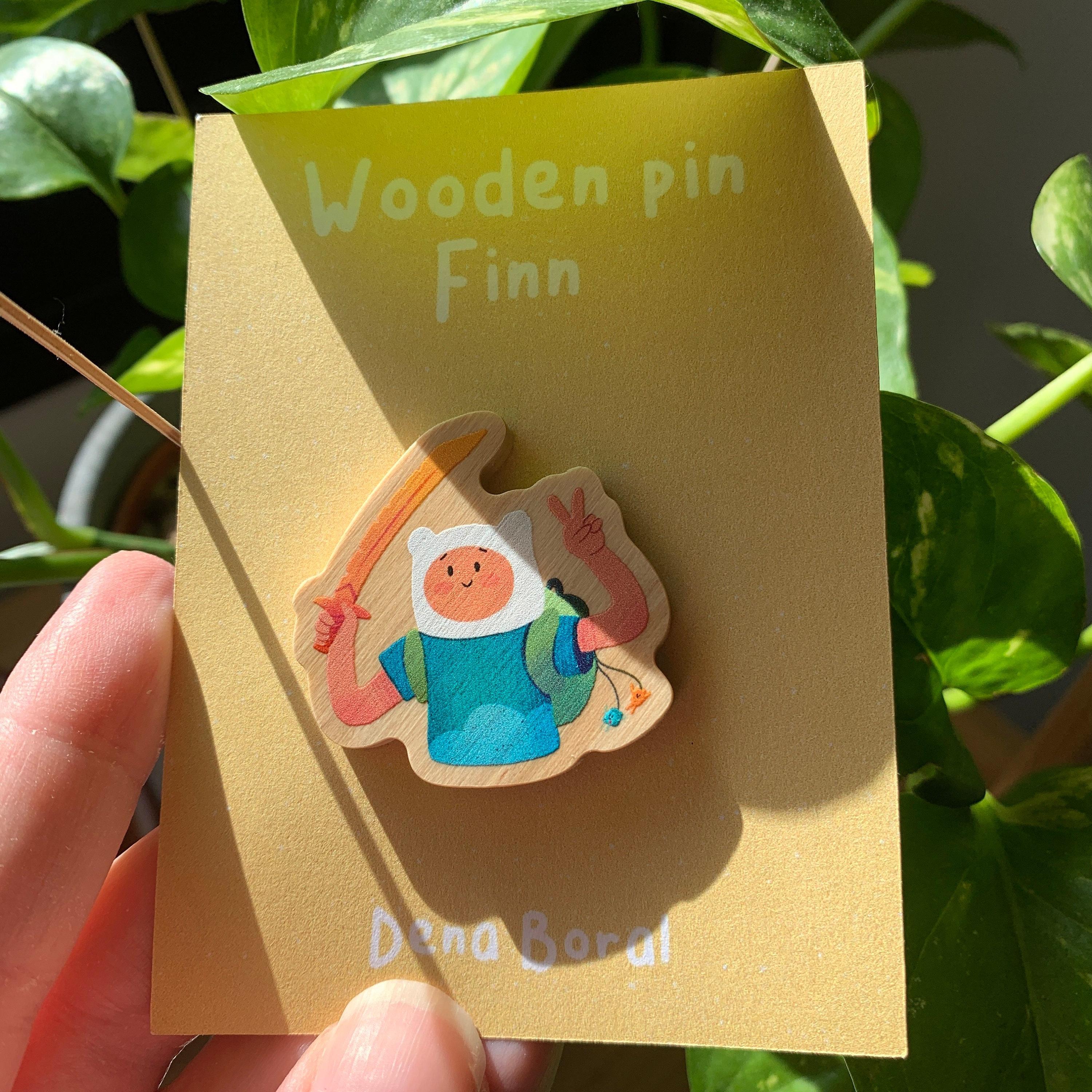 Pin Finn Adventure time | Finn the human Original Gift Inspired Fanart | Eco Friendly | Natural Wooden Pin