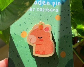 Wooden Pin Baby Capybara Cute Animal Original Design