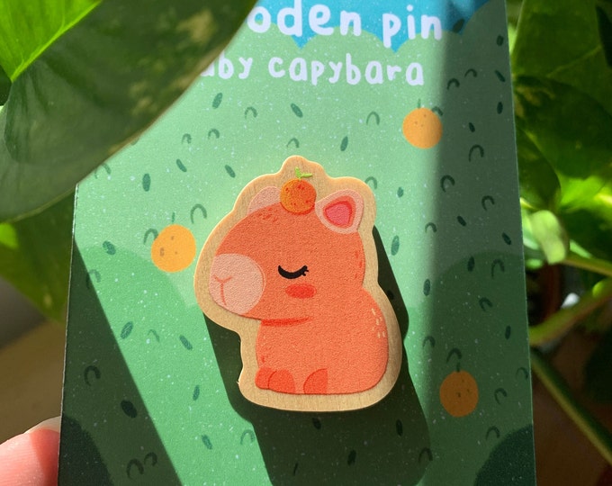 Wooden Pin Baby Capybara Cute Animal Original Design