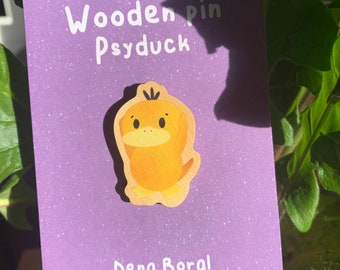 Psyduck  Wooden Pin Badge Original Gift Inspired Fanart | Eco Friendly | Natural
