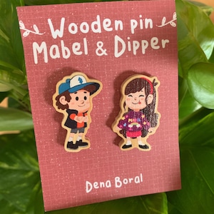 Mabel & Dipper Doppel-Pin Gravity Falls Naturholz-Pin