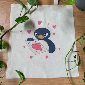 Tote Bag Valentine&#39;s Day Pingu Fanart | Fan Art 100% Cotton 40x40cm 16x16inch