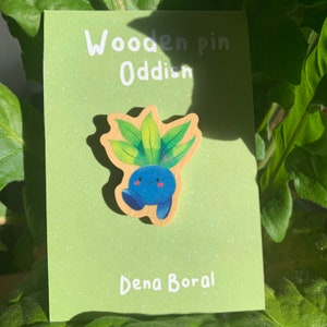 Oddish-Pokr Wooden Pin Badge Original Gift Inspired Fanart | Eco Friendly | Natural
