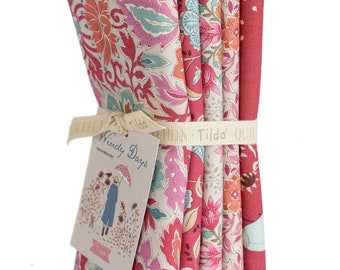 Tilda Stoffpaket "Windy Day" - Rot/Pink von Tone Finnanger, 100%Baumwolle