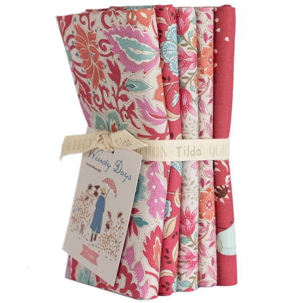 Tilda Stoffpaket "Windy Day" - Rot/Pink von Tone Finnanger, 100%Baumwolle