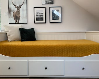 NEW!!! Velvet set, slipcover, pillows. Hemnes Brimnes daybed cover. Mustard yellow, hexagon, velvet, upholstery fabric, daybed, sofa, [cm]