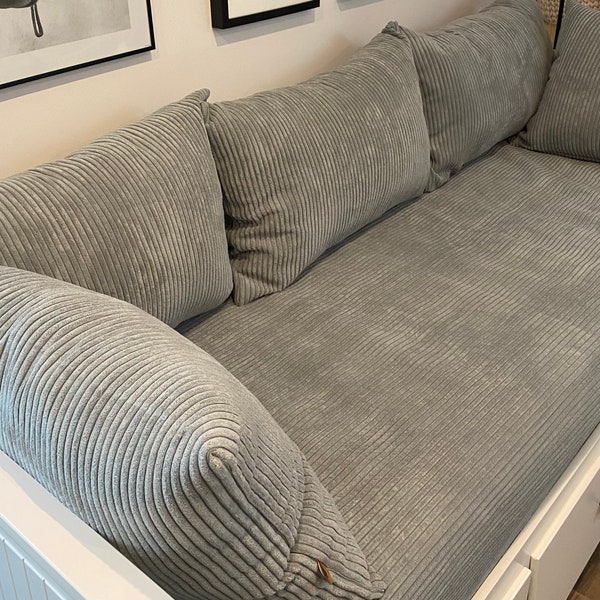 NEW!!! Velvet set, slipcover, pillows. Hemnes Brimnes daybed cover. Light Grey corduroy, velvet, upholstery fabric, daybed, sofa, [cm]