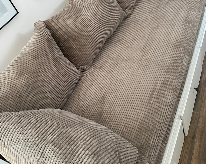 NEW Velvet Set, Slipcover, Pillows. Hemnes Brimnes Daybed Cover. Beige Corduroy Stripes