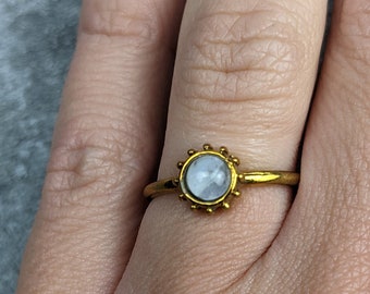 Indian Sun Brass Ring with Moonstone