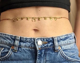 Glass bead belly chain • London • with moon for summer