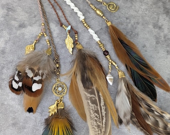 Macrame feather jewelry • Oslo • for hair in boho or tribal style as a gift idea
