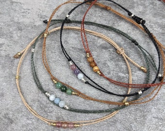 Minimalist anklet with birthstone in boho style • Stone • Personalized gemstone hippie anklet as a gift for a girlfriend